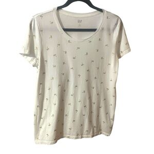 Gap Gold Palm Trees Tee Womens Large White and Gold T Shirt Summer Crew Neck